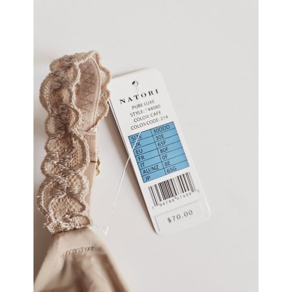 Natori Pure Luxe Unlined Unpadded Underwire Cafe Tan Embroidery Bra 30DDD - Picture 6 of 9